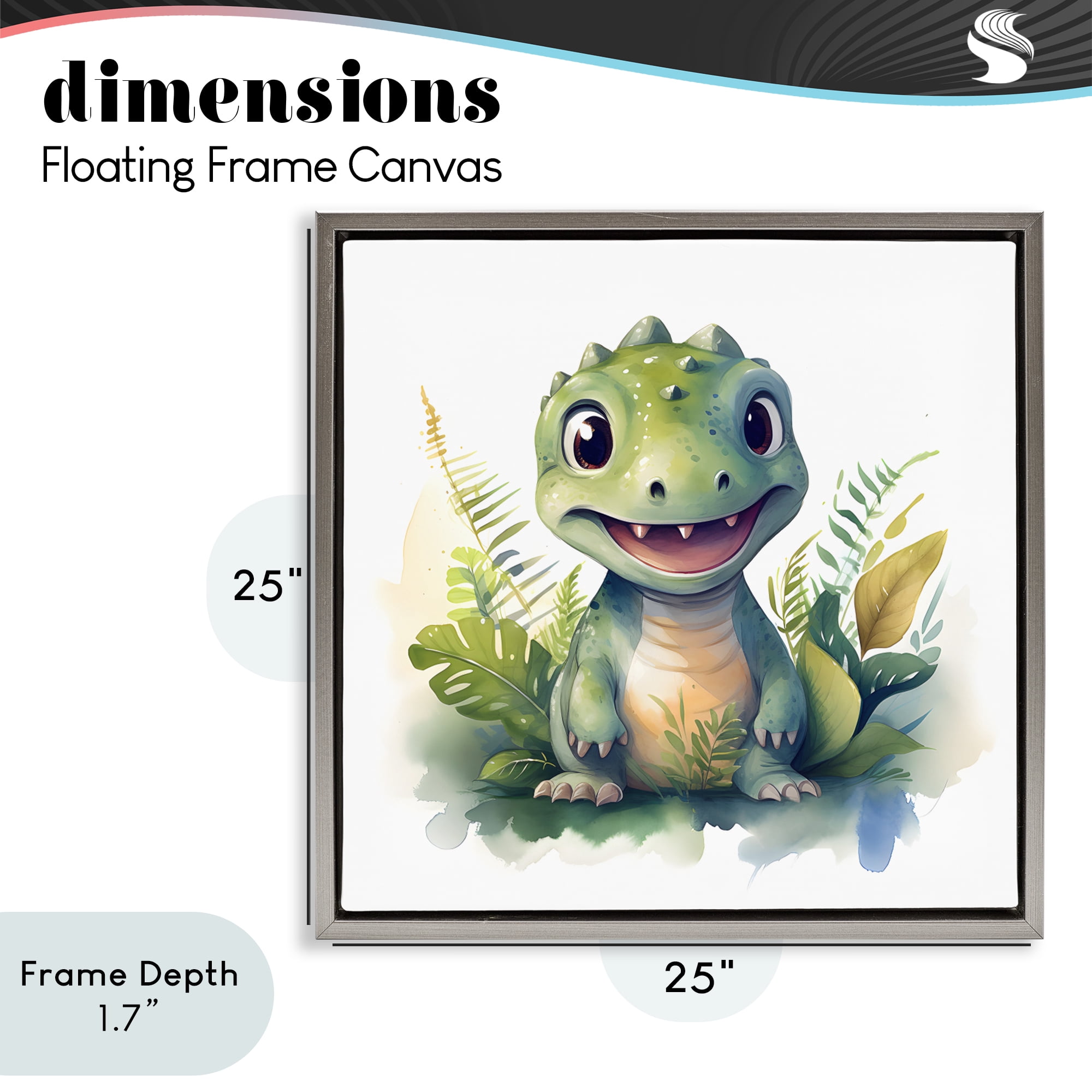 Stupell Industries Crafty Dino & Foliage Gray Framed Floater Canvas Wall Art, design by Steve Hunziker