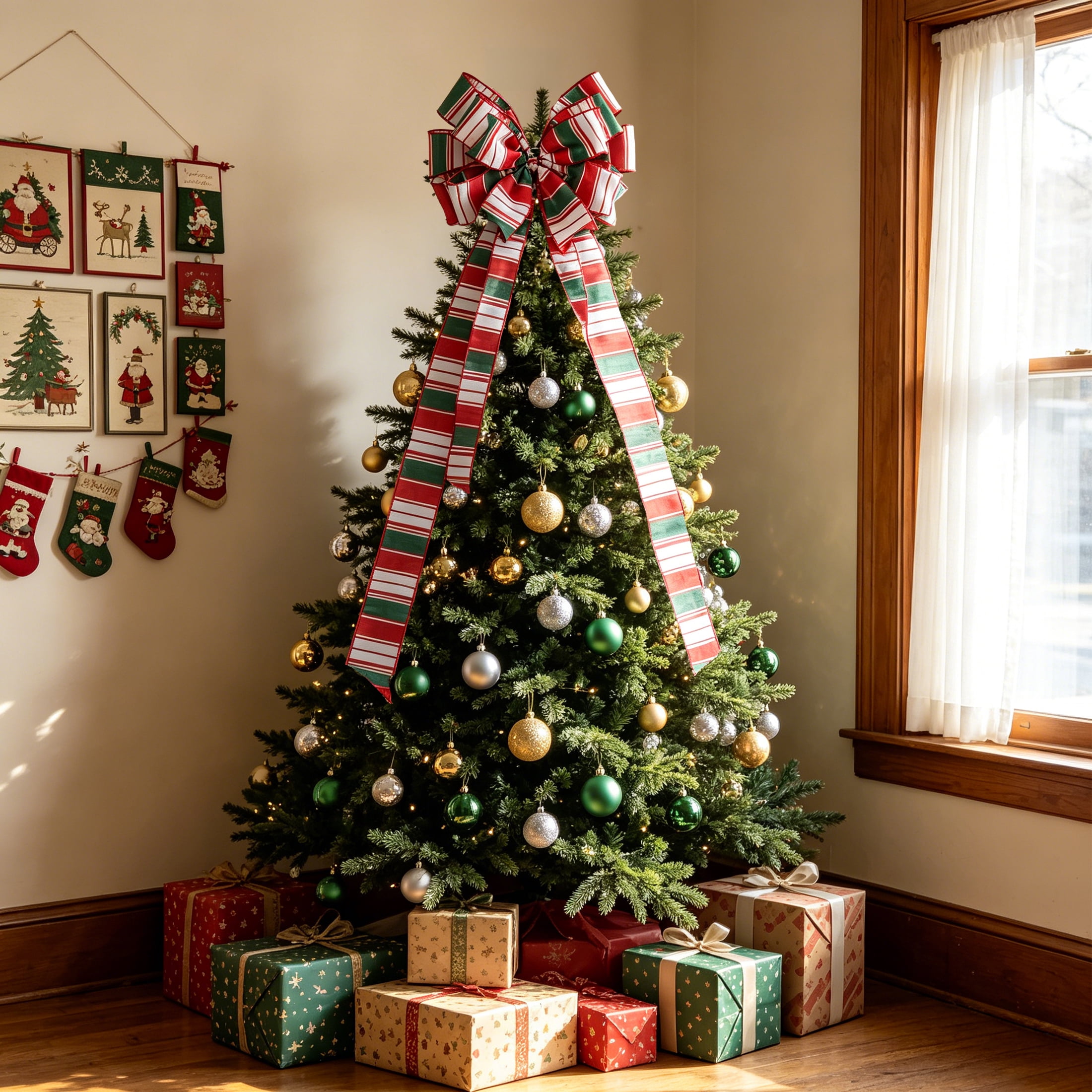 Red/Green/White Striped Decorative Christmas Bow, 30", by Holiday Time