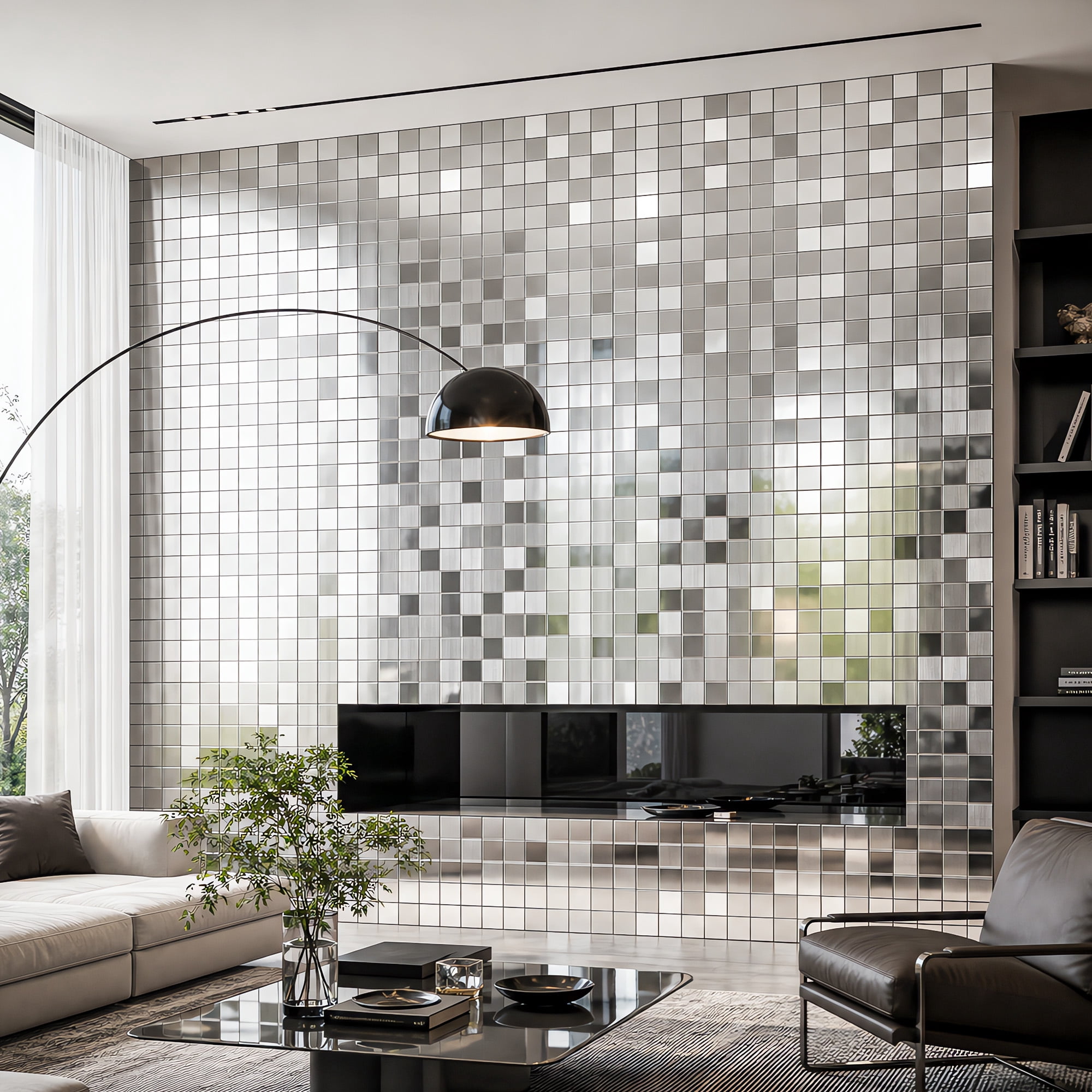 BEAUTYPEAK Modern Metal Wall Decor, 5PCS 12" x 12" 3D Textured Decorative Wall Panels, Silver