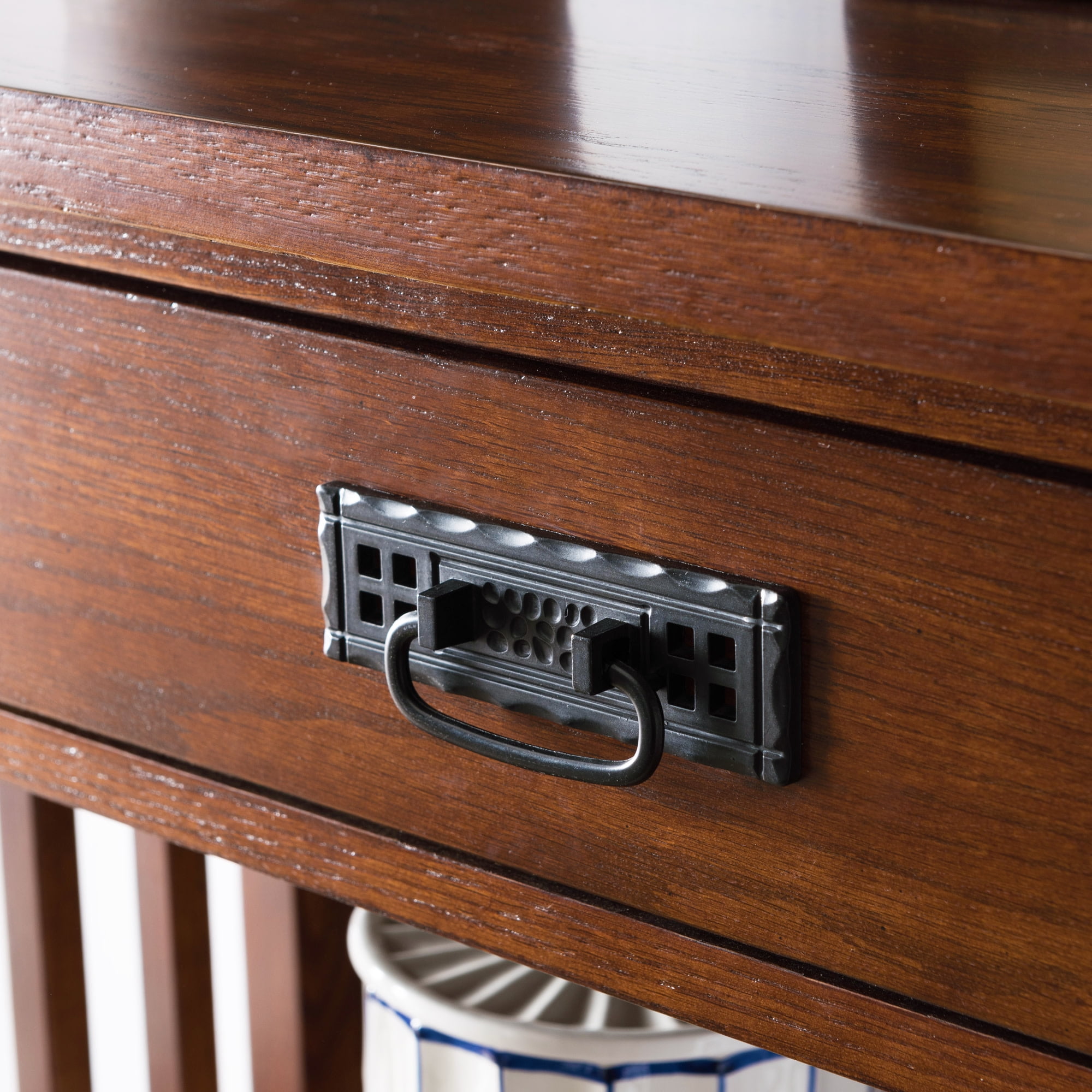 Carbon Loft Leick Home Mission Mantel Height Bookcase with Slatted Sides Mission Oak/ Black