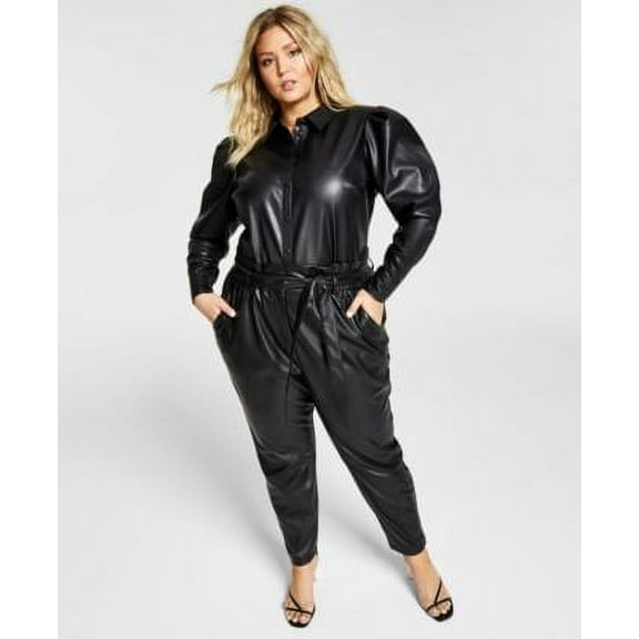 $119 Nina Parker Trendy Plus Size Paper-Bag-Waist Pleather Pants ONLY Size 3X