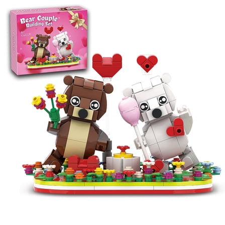 Valentine's Brown and White Bear Building Sets for Lover Friends, School Classroom Toy Gift Exchange for Kids, Ornament Decoration for Vallentine