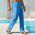 thumbnail image 4 of Cavosen Mens Linen Pants Wide Leg Palazzo Pants Drawstring Flowy Trousers Elastic Waist Summer Breathable Travel Pants with Pockets, 4 of 7