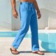 thumbnail image 4 of Pantalones de Cintura Elástica de Verano de Color Sólido Botón Cordón Pierna Recta, Pantalones de Pierna Recta Hombres Bolsillo Casual Salón, 4 of 7