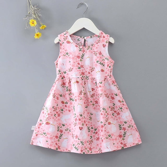 Robes d'Été Décontractées à Fleurs pour Filles de 1 à 7 Ans Sans Manches pour Extérieur et École
