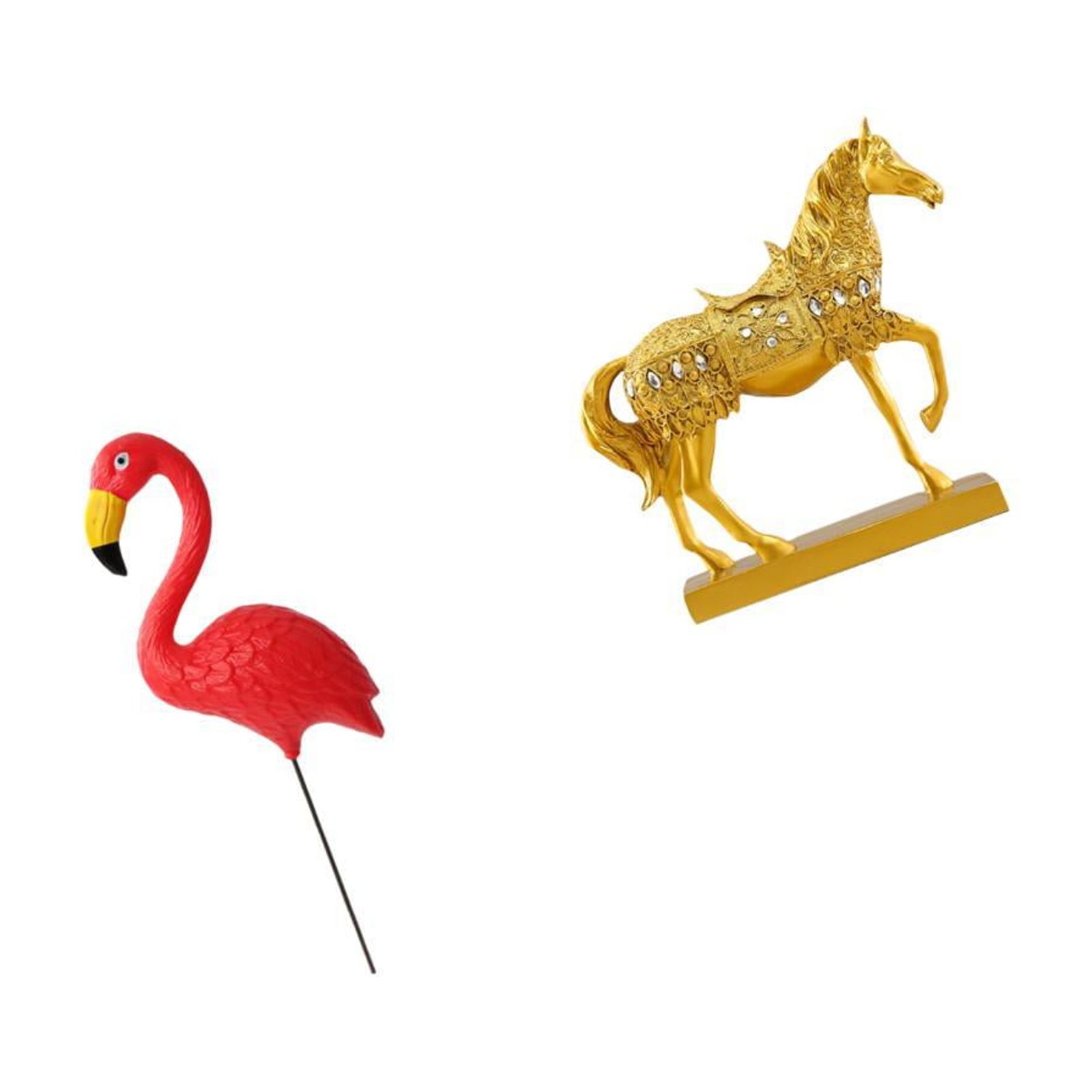 Dualoai Flamingo Fairy Garden Horse Statue Ornament Resin Sculpture for Holiday Spring Home Office Decor Animal Figurine Engraved Yard Art Accessories