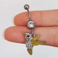 thumbnail image 4 of 14G Hummingbird Belly Button Navel Rings Surgical Steel with Clear CZ Dangling for Women Luxe Modz, 4 of 6