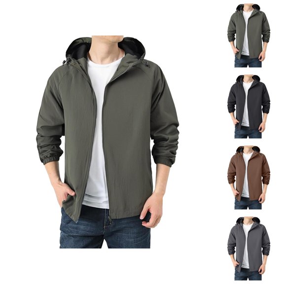 Lightweight Jackets for Men 2025 Long Sleeve Casual Zip Up Hooded Jacket with Pockets Outerwear Hoodie