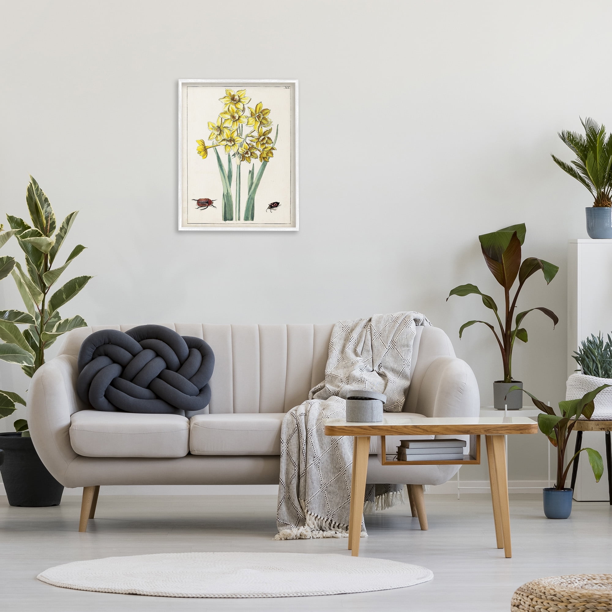 Stupell Industries Beetles with Daffodils Botanical & Floral Painting White Framed Art Print Wall Art, 24 x 30
