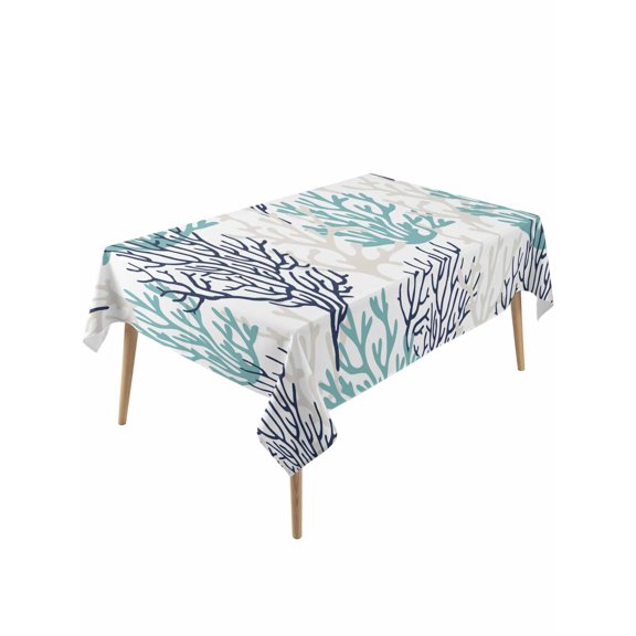 Teal Blue Grey Coral Coastal Table Cloth, Summer Beach Seaside Nautical Waterproof Tablecloth for Rectangle Tables, Reusable Washable Fabric Table Cover for Restaurant Kitchen Dining Tables 54"x108"