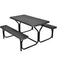 thumbnail image 2 of Patiojoy Outdoor Picnic Table Bench Set Patio Camping Table w/Steel Frame & Wood Texture Tabletop for Garden Black, 2 of 10