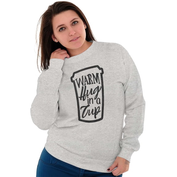Warm Hug Cup Coffee Cute Morning Women Plus Size Crewneck Sweatshirt Brisco Brands 2X
