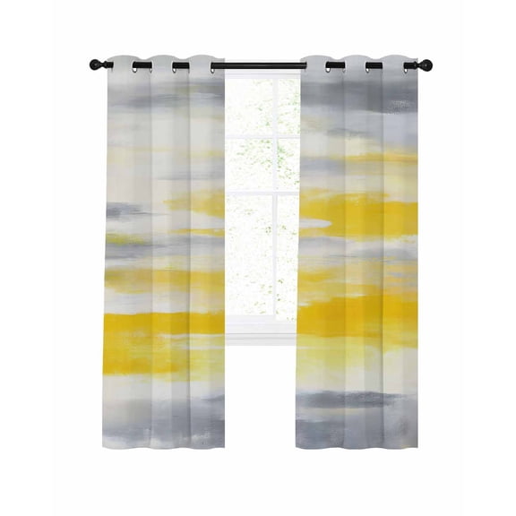 Yellow Grey Blackout Curtains 72 Inches Long for Bedroom, Vintage Farmhouse Abstract Oil Painting Thermal Insulated Room Darkening Black Out Window Curtain Panels Grommet Drapes for Living Room