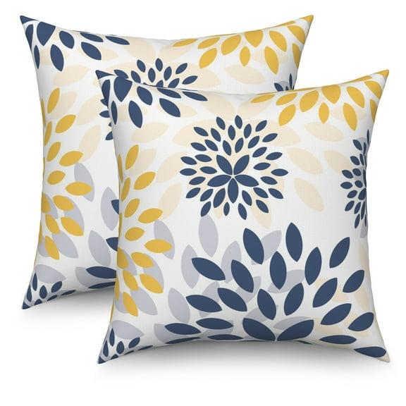 Pbobriich Navy Blue and Yellow Throw Pillow Covers 16x16in Set of 2 Elegant Dahlia Flower Outdoor Linen Decorative Pillows Cover