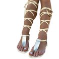 thumbnail image 5 of Flat Knee High Gladiator Sandals for Women Dressy Summer Strappy Lace Up Open Toe Thong Flip Flops Rome Bohemia Sexy Bandage Sandals, 5 of 5
