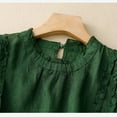 thumbnail image 4 of Jalioing Cotton Linen Womens Lace Crewneck Long Sleeve Solid Color Button Back Loose Cozy Pullover Shirts (X-Large, Green), 4 of 7