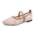 thumbnail image 2 of CHWshoes Women's Floral Lace Ballet Flats Mesh Sheer Square Toe Elegant Flat Shoes Yellow Size 37, 2 of 7