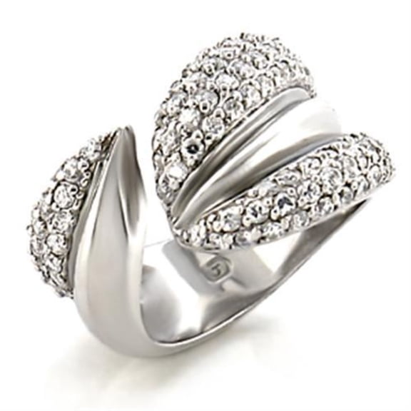 Women's Rhodium Plated Pave Ring with Round Cubic Zirconia - Size 5
