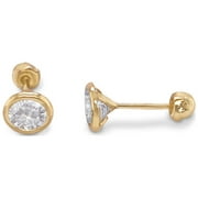 Bezel Set Cubic Zirconia 10K Solid Yellow Gold Earrings Screw on Posts Glitz Design.