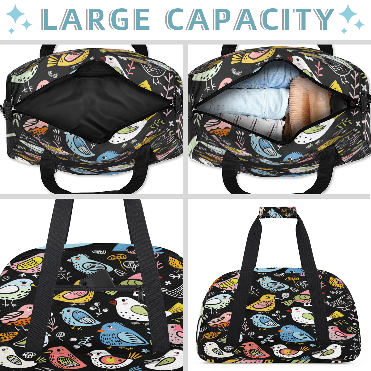 Herdesigns Birds Sports Duffle Bag for Women & Men, Gym Bag Dance Bag Overnight Bag Carry On Weekender Travel Bag