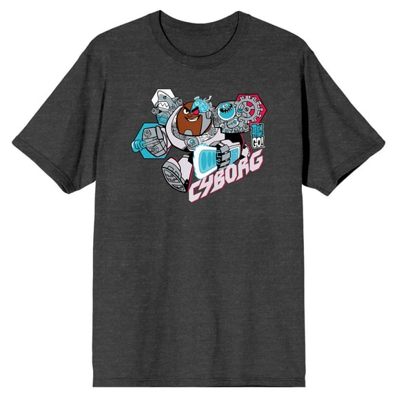 Teen Titans Go To The Movies Cyborg Graphic Charcoal Heather Gray Men's T-Shirt-Medium