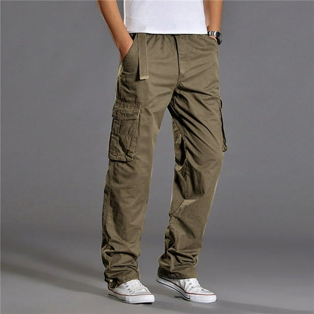 Pantalones informales de algodón para hombre, Pantalón recto, holgado, con bolsillo, elástico, de trabajo, de marca, otoño