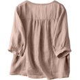 thumbnail image 1 of Womens Summer Tops 5 Short Women's Linen Round Boxy Top Patchwork Blouses Long Sleeve Fitted, 1 of 6