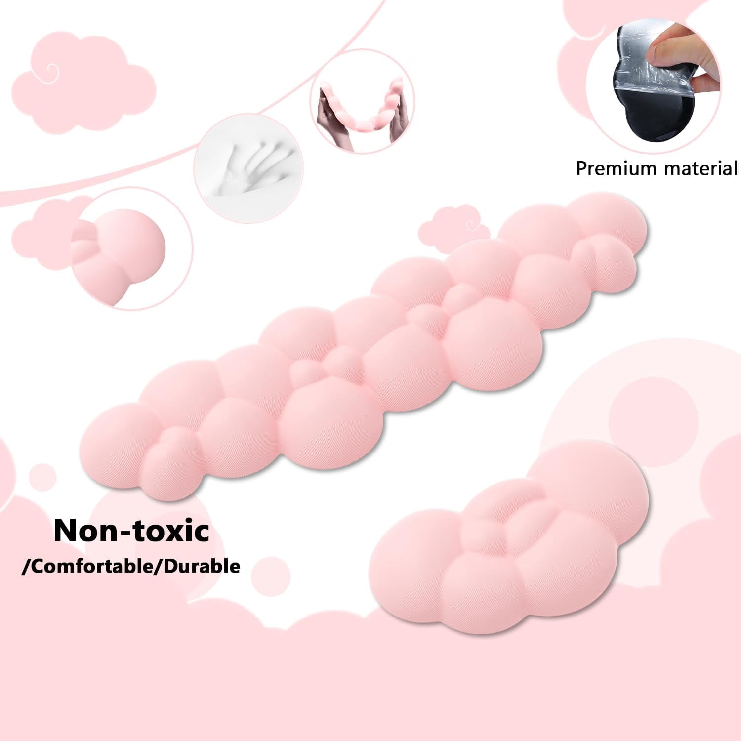 Attack Shark Cloud Keyboard Mouse Wrist Rest with Coaster Set,Ergonomic Palm Rest Combo for Pain Relief, Non-Slip,Ultra-Soft Memory Foam Wrist Cushion Support for Comfortable Typing/Gaming-Flesh Pink