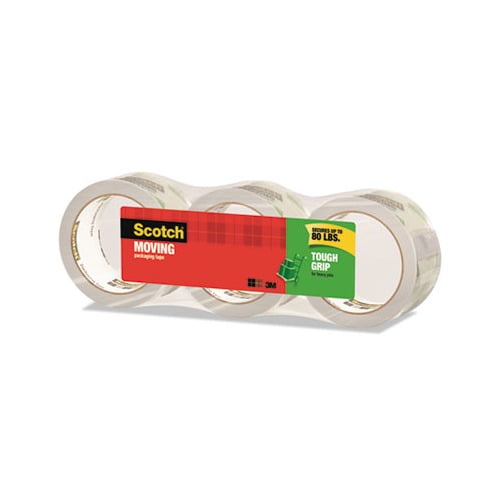 Tough Grip Moving Packaging Tape 3" Core, 1.88" x 38.2 yds, Clear, 3/Pack