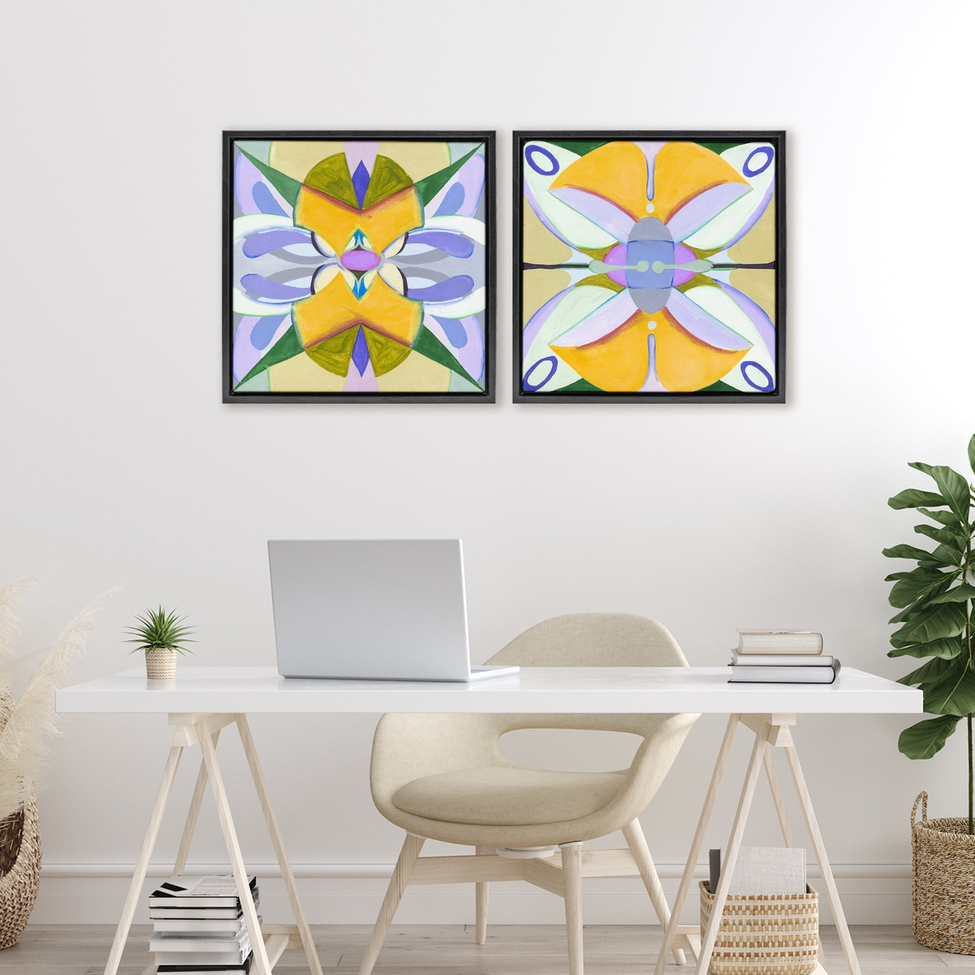 Stupell Industries Kaleidoscopic Revival Hues 2 Piece Black Framed Floater Canvas Set, design by Melissa Wang