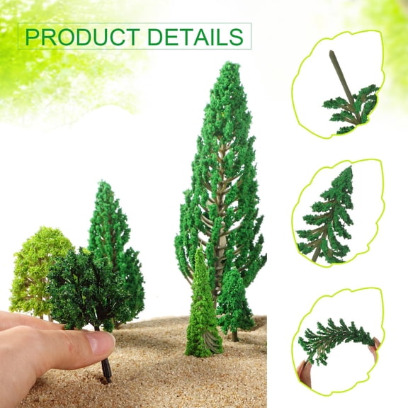 35 Miniature Model Trees, Mixed Green, Multi-Size 1.2-6.3 Inch, Plastic Trunk with Green Particles for DIY Scenes and Decor