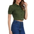 thumbnail image 4 of INSPIRE CHIC Womens Casual Jackets Button-Down Puff Sleeve Crop Jean Denim Jacket S Army Green, 4 of 5