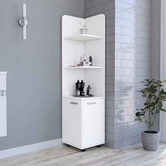 Freestanding White Bathroom Storage Cabinet With 2 Doors And Beneficial Shelves Linen - 4 Modern Look Durability
