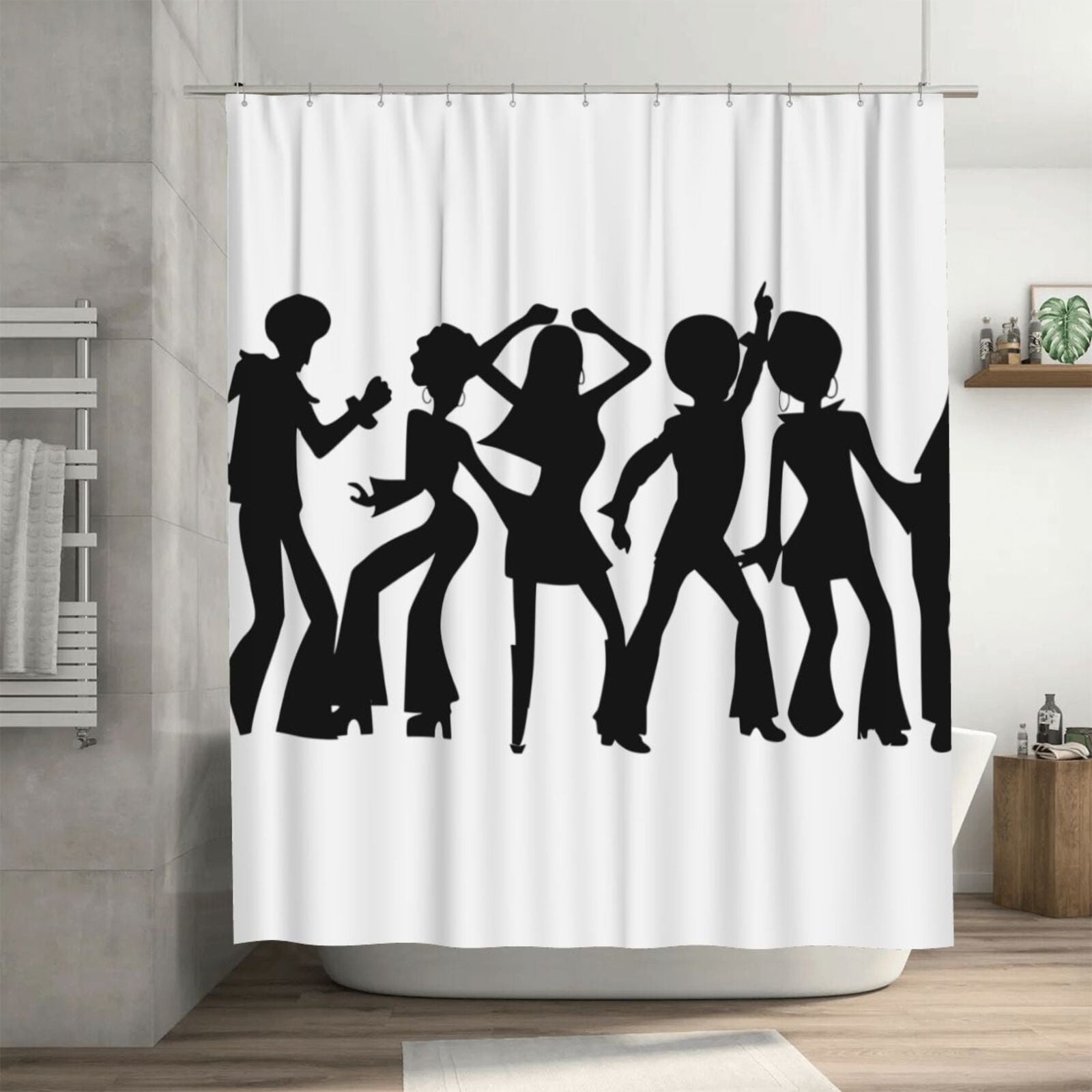 Disco Dance Black Pattern Shower Curtain with 12 Hooks, 60s 70s Style