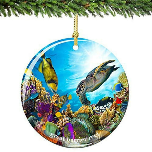 City-Souvenirs Great Barrier Reef Christmas Ornament Porcelain 2.75 Inch Double Sided Ocean Christmas Ornament