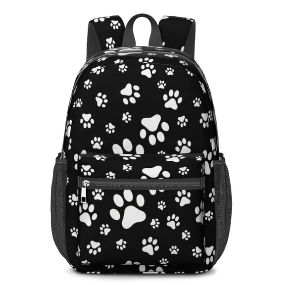 Dog Paw Print Black Pattern 17" School Backpacks for Teens,Waterproof Oxford Fabric,S-Shape Padded Straps for School,Travel,Hiking,Camping