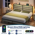 thumbnail image 2 of Greenstell King Size Platform Bed Frame with Storage Headboard, LED Lights & USB Charging Station, Metal Bed Frame Light Gray, 2 of 7