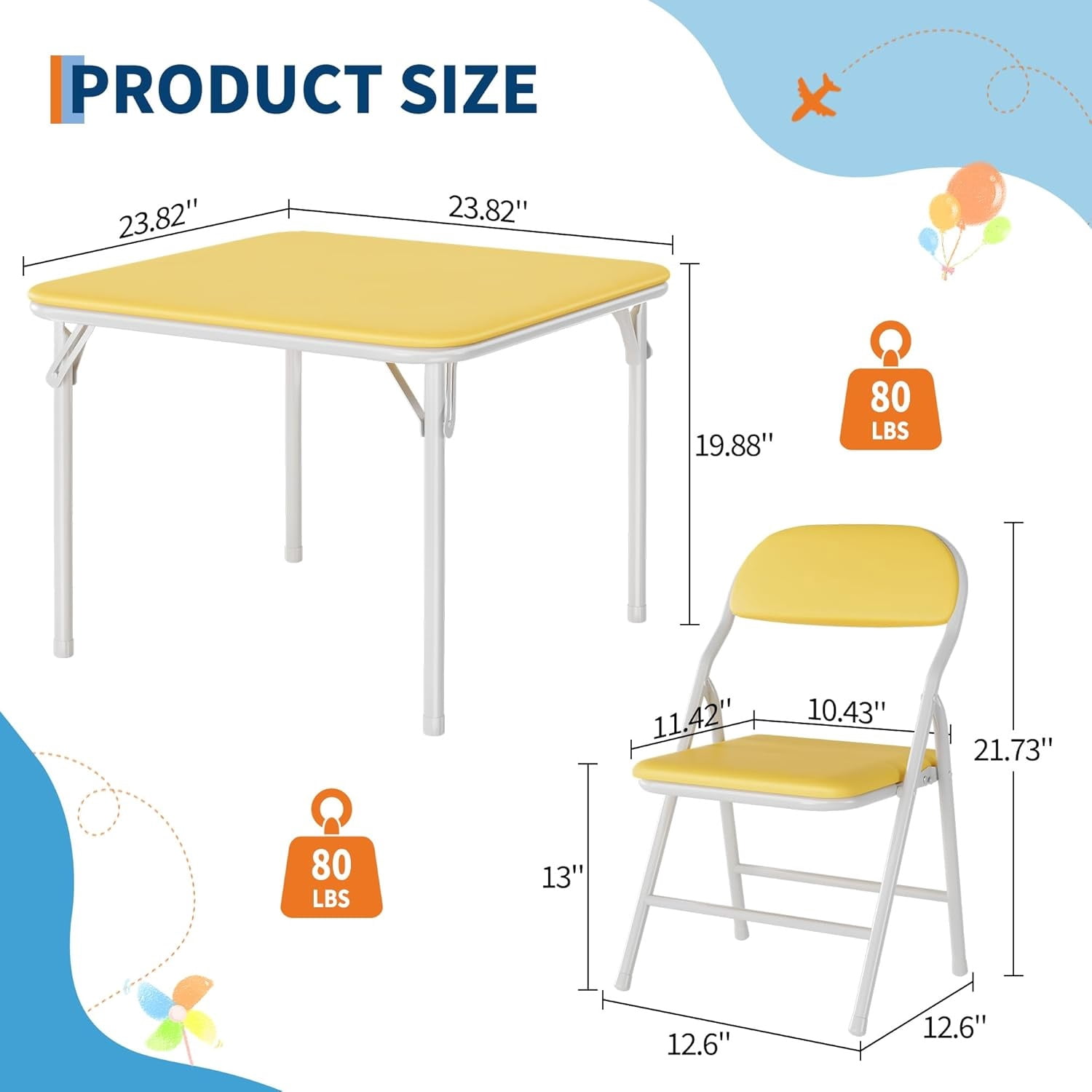 3/5 Piece Kids Folding Table and Chairs Set, Toddlers Boys Girls Games Table and Chairs Set, Activity Table and Chairs Set for Dining Room,Daycare,Classrooms