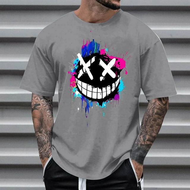 Blusas y camisas de manga corta con cuello en V, moda de verano, camiseta informal de cuello redondo estampada para hombre, top de algodón de imitación para hombre