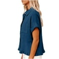 thumbnail image 4 of Posijego Womens Summer Linen Tops Short Sleeve Collared Button down Shirts Business Casual Work Office Blouses, 4 of 9