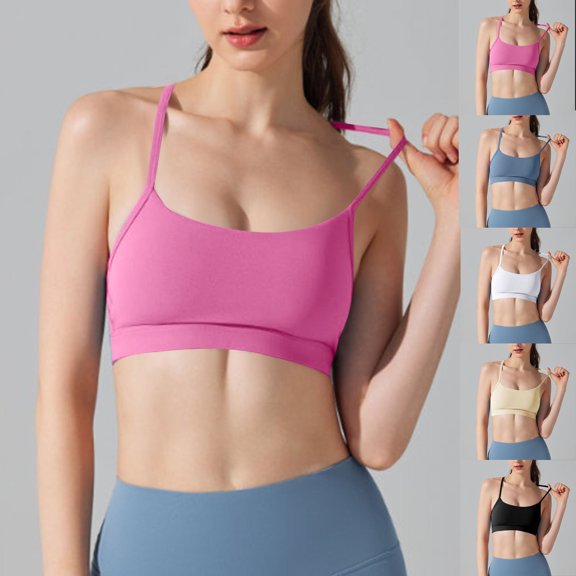YHAJDS Women Built In Bra Tank Tops Thin Strap Round Neck Bralette Sleeveless Sports Top For Spring Fashion Outfits