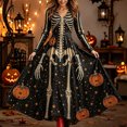 thumbnail image 2 of Xijirk Women V Neck Long Sleeve A Line Maxi Dress with Skeleton Corset Rose and Spider Print for Halloween Goth Costume Medieval Party Evening Wear, 2 of 4