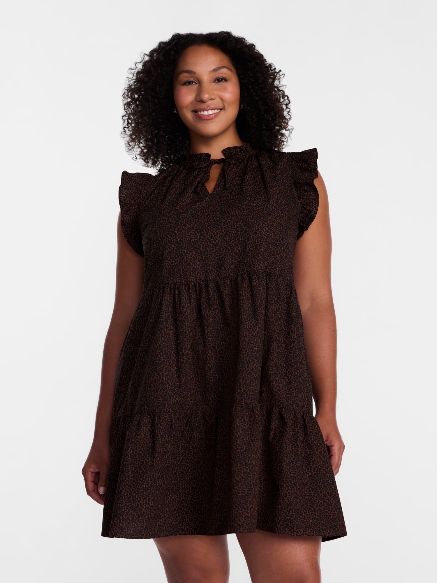 Time and Tru Women's and Women's Plus Cotton Mini Dress with Flutter Sleeves, Sizes XS-4X