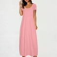 thumbnail image 3 of NXMZXB Plus Size Maxi Dresses for Curvy Women Loose Fit Casual Summer Short Sleeve Crewneck Long T-Shirts Dress Elegant Flowy Beach Sundress with Pockets A-Pink XXXXL, 3 of 7
