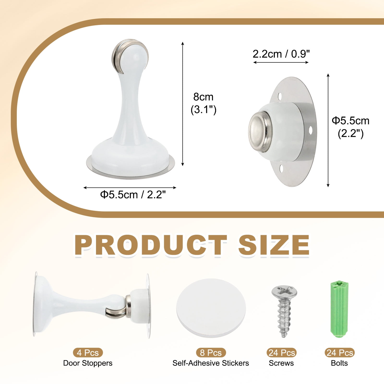 Magnetic Door Stoppers Stainless Steel Door Stops Wall Floor Mounted Doors Holder White, 4 Pack