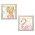 thumbnail image 2 of Gango Home Decor Tropical Hot Pink & Gold Watercolor Flamingo & Pineapple Inspirations Set; Two 12x12in Art Prints in Distressed White Frames, 2 of 6