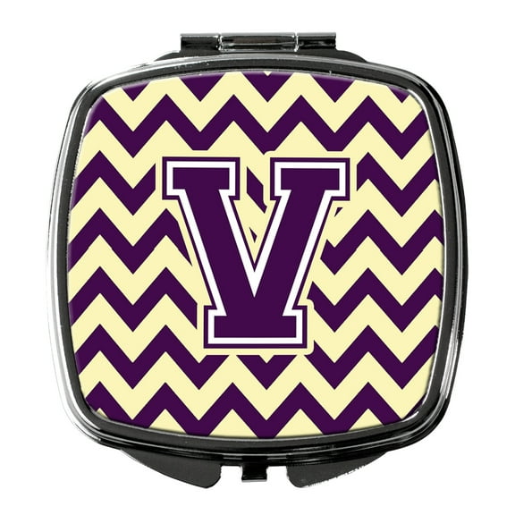 Letter V Chevron Purple and Gold Compact Mirror CJ1058-VSCM