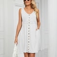thumbnail image 2 of Birdeem Womens Sleeveless V-Neck Solid Color Pocket Makings Dress, 2 of 9