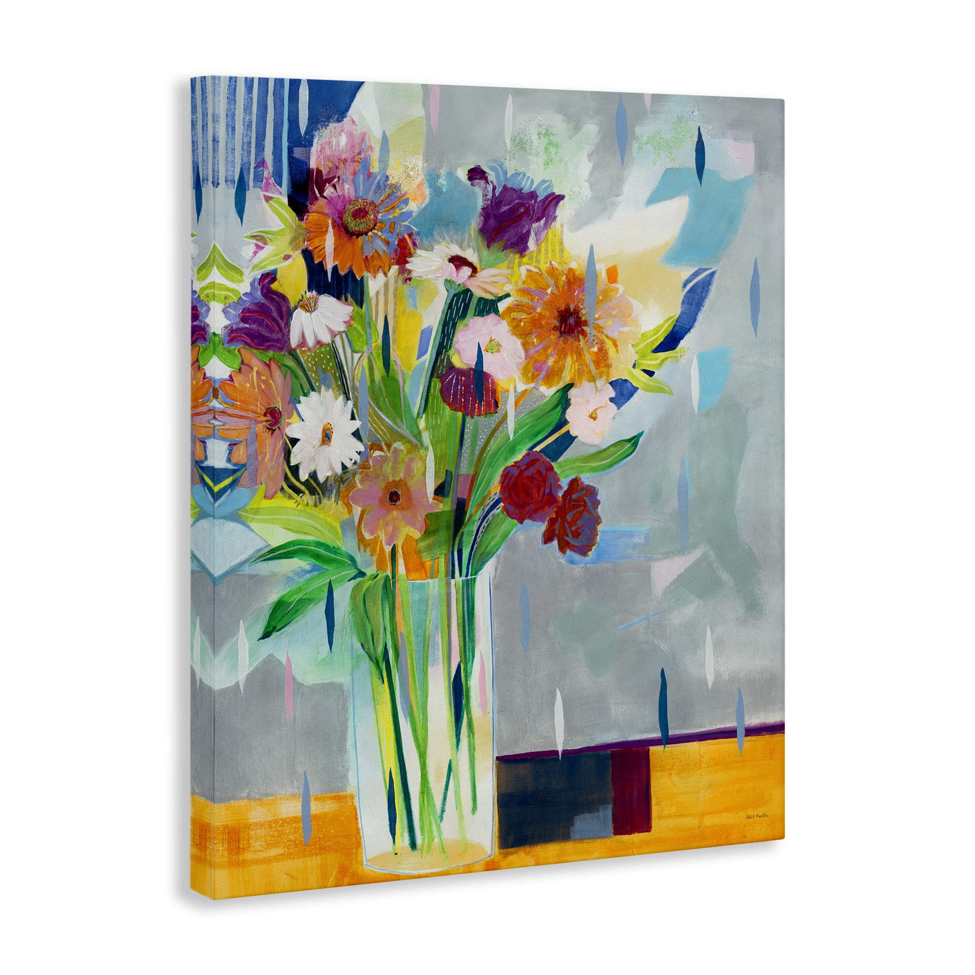 Stupell Industries Florals on Blocked Background Plants & Flowers Painting Wrapped Canvas Art Print Wall Art, 24 x 30