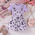 thumbnail image 2 of TOWED22 Toddler Girls Summer Outfit Short Sleeve Ribbed T-Shirt and Bib Suspender Overalls Shorts Set Kid 2Pcs Clothes(Purple,3-4 Y), 2 of 5